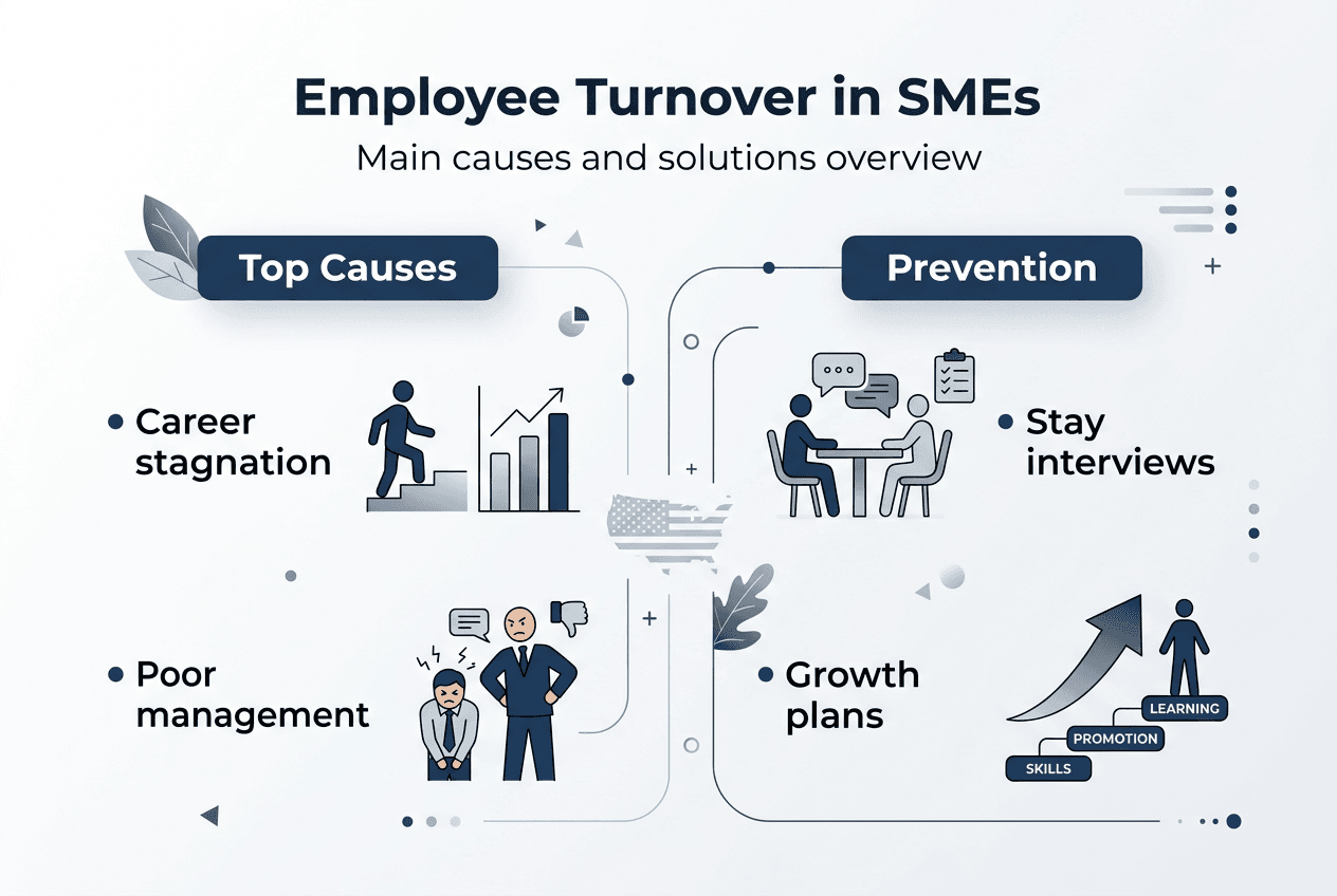 Infographic showing SME turnover causes and solutions