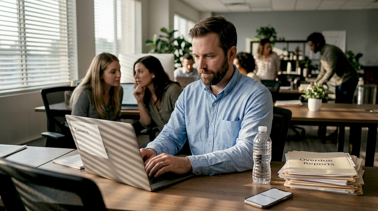 Employee quietly working alone in office