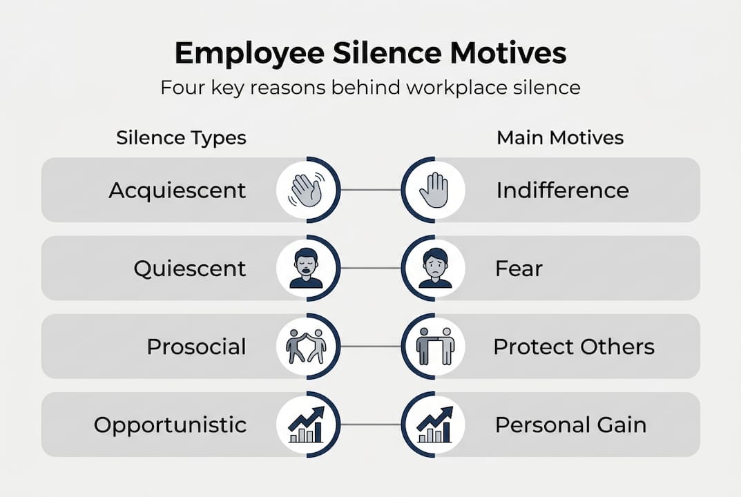 Infographic showing employee silence types and motives
