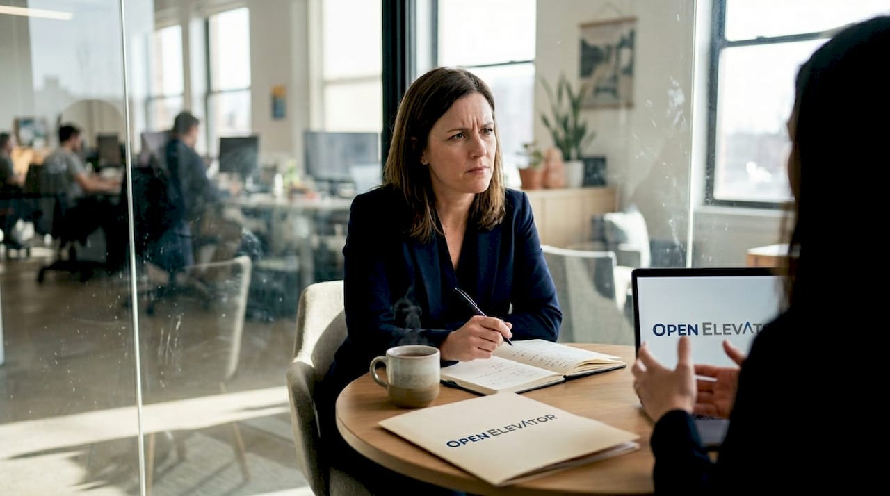Manager in focused one-on-one meeting