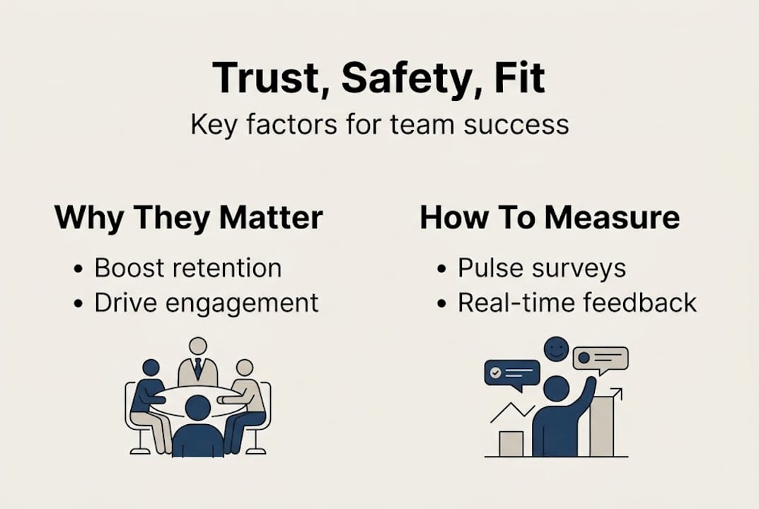 Infographic key points on trust, safety, fit