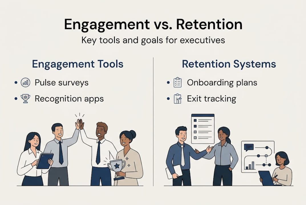 Infographic contrasting engagement and retention tools