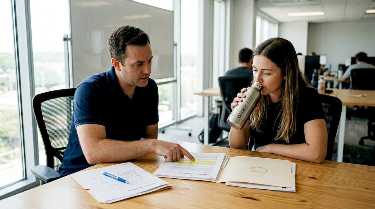 Manager explains onboarding to new employee