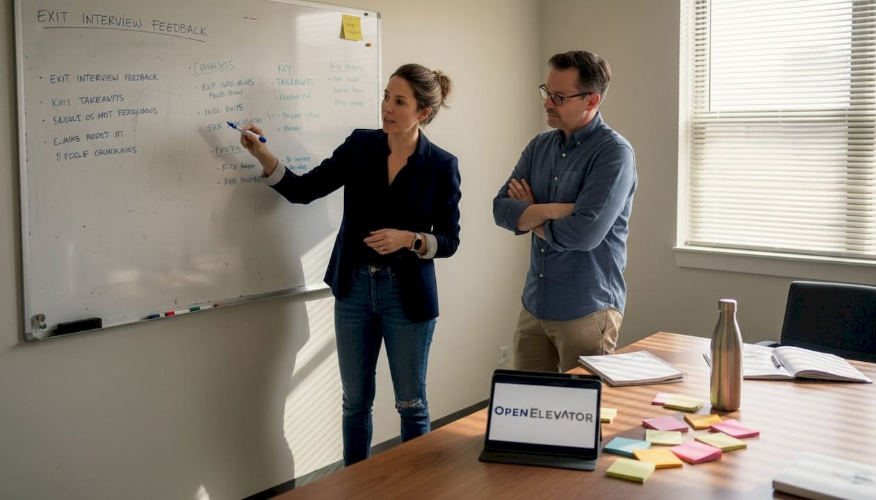 HR specialist discussing exit interview findings