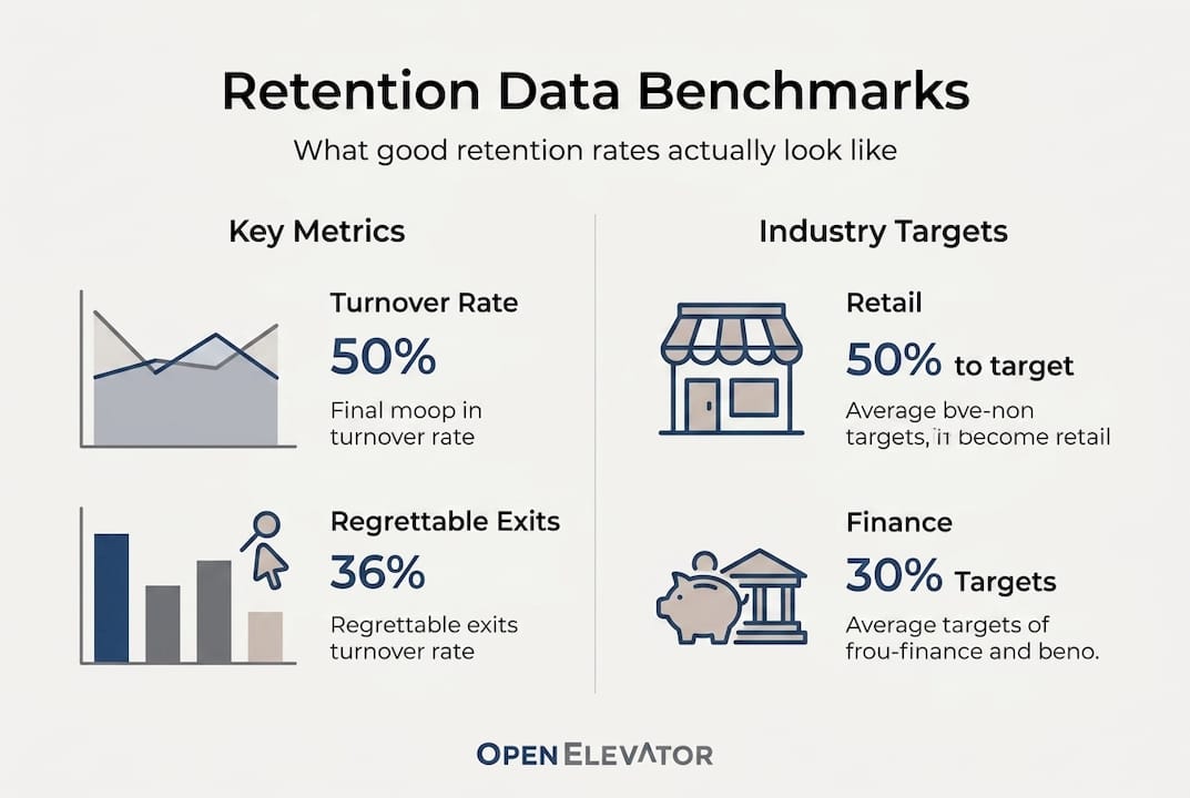 Infographic on retention benchmarks and metrics