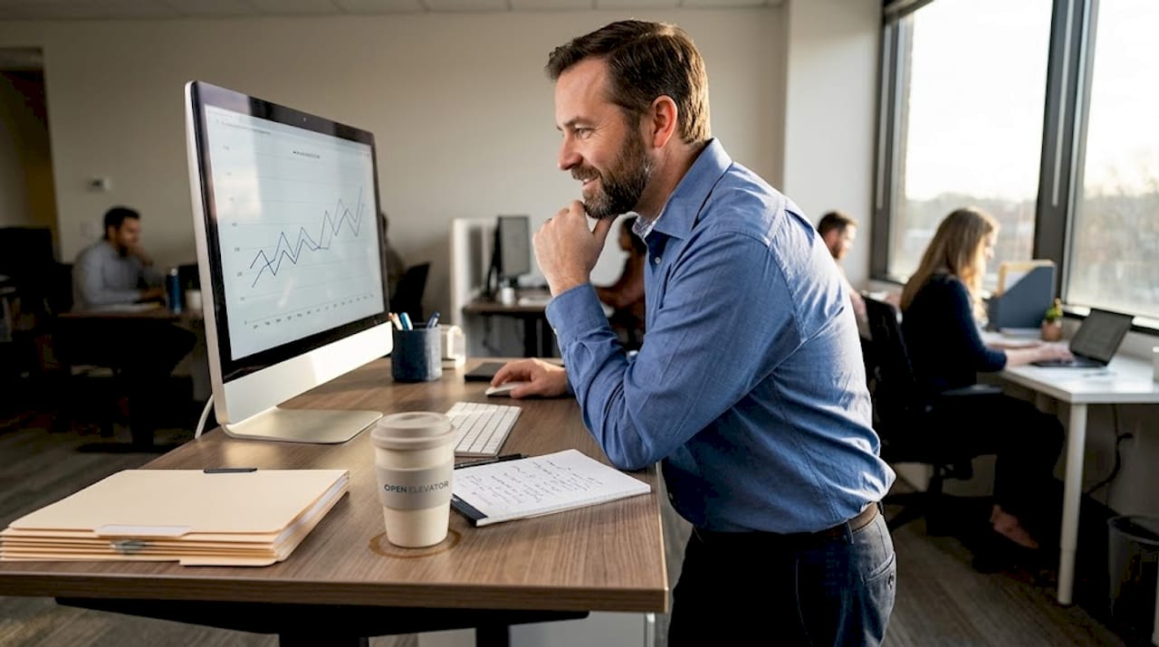 HR manager tracks retention data on computer