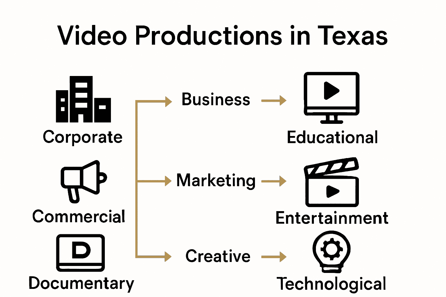Infographic comparing main video production types in Texas