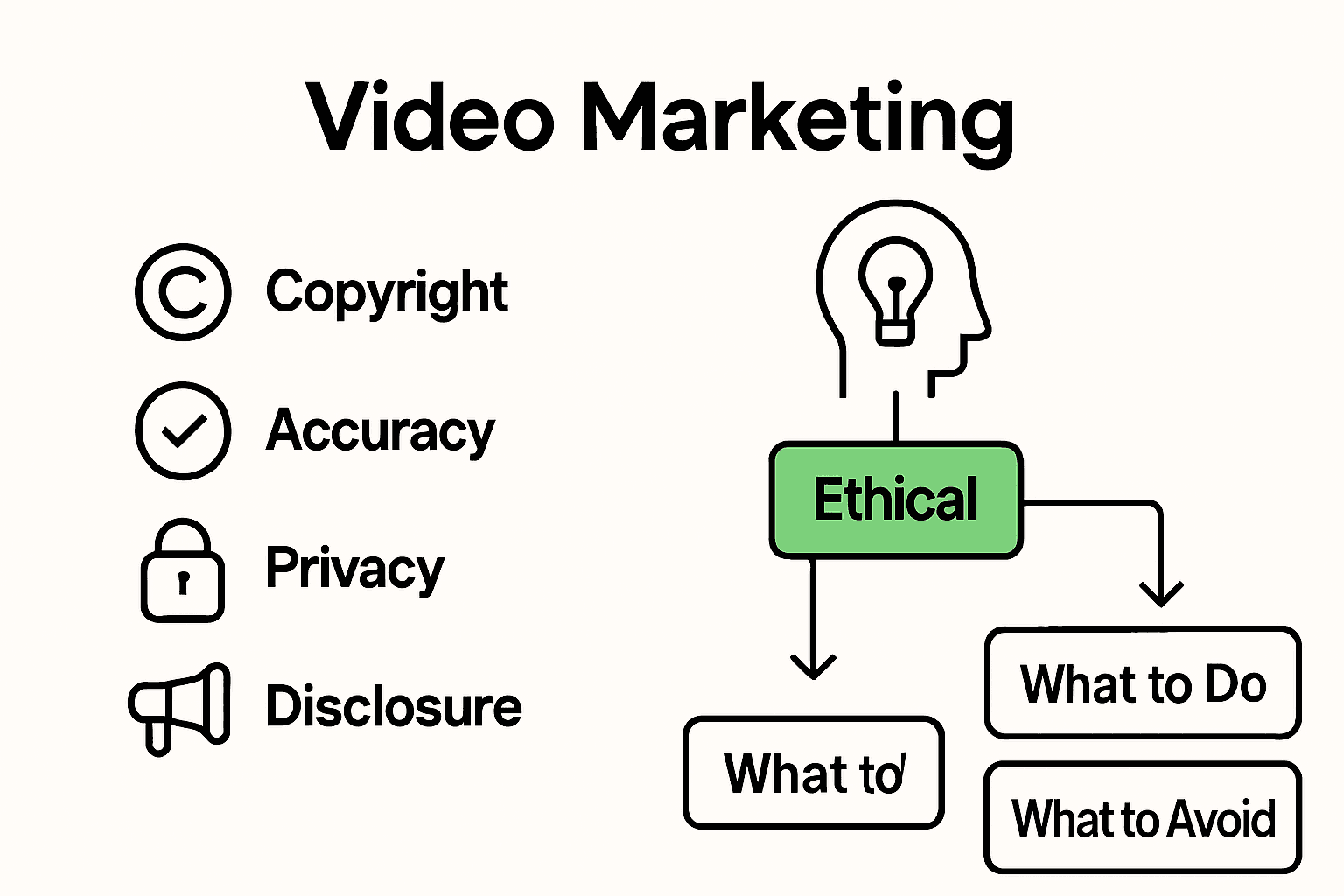Infographic with copyright and ethical decision icons for video content