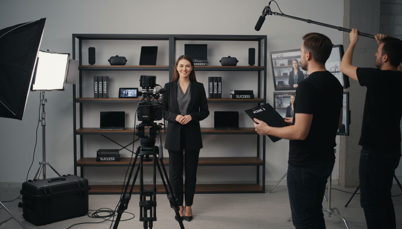 Filming business video narrative in studio