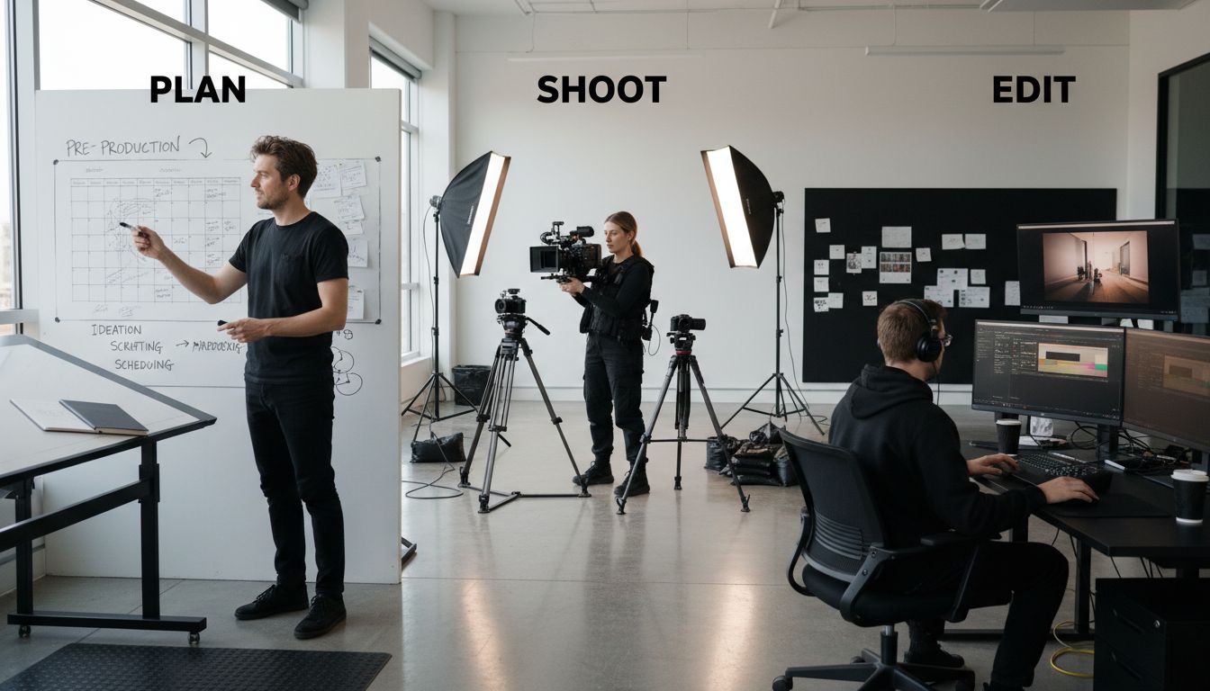 Three workspaces for video production phases