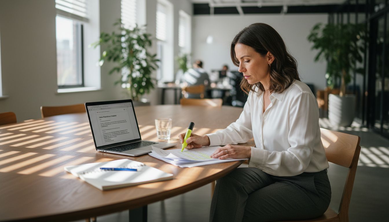 Businesswoman annotating printed video script