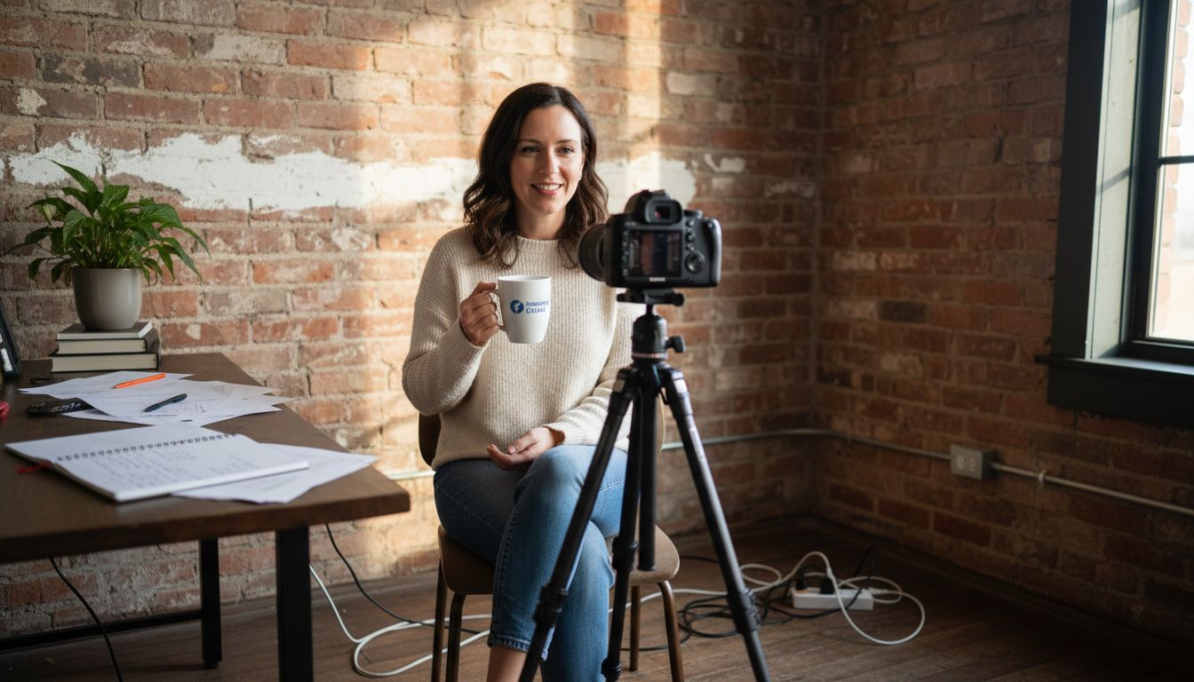 Client filming testimonial at desk