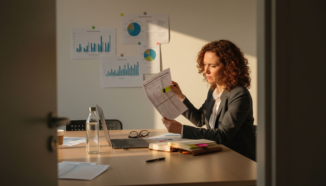 Businesswoman reviewing survey for audience insights