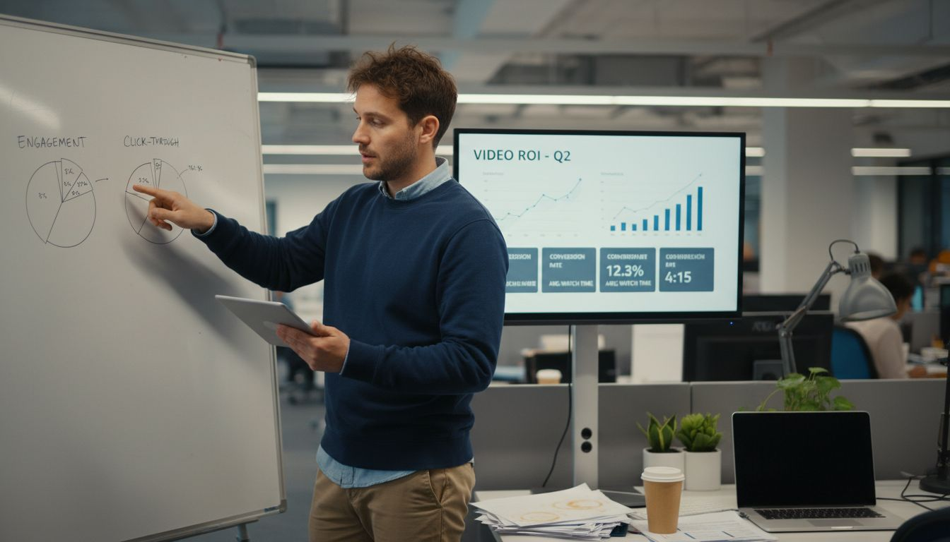 Analyst discussing video campaign metrics