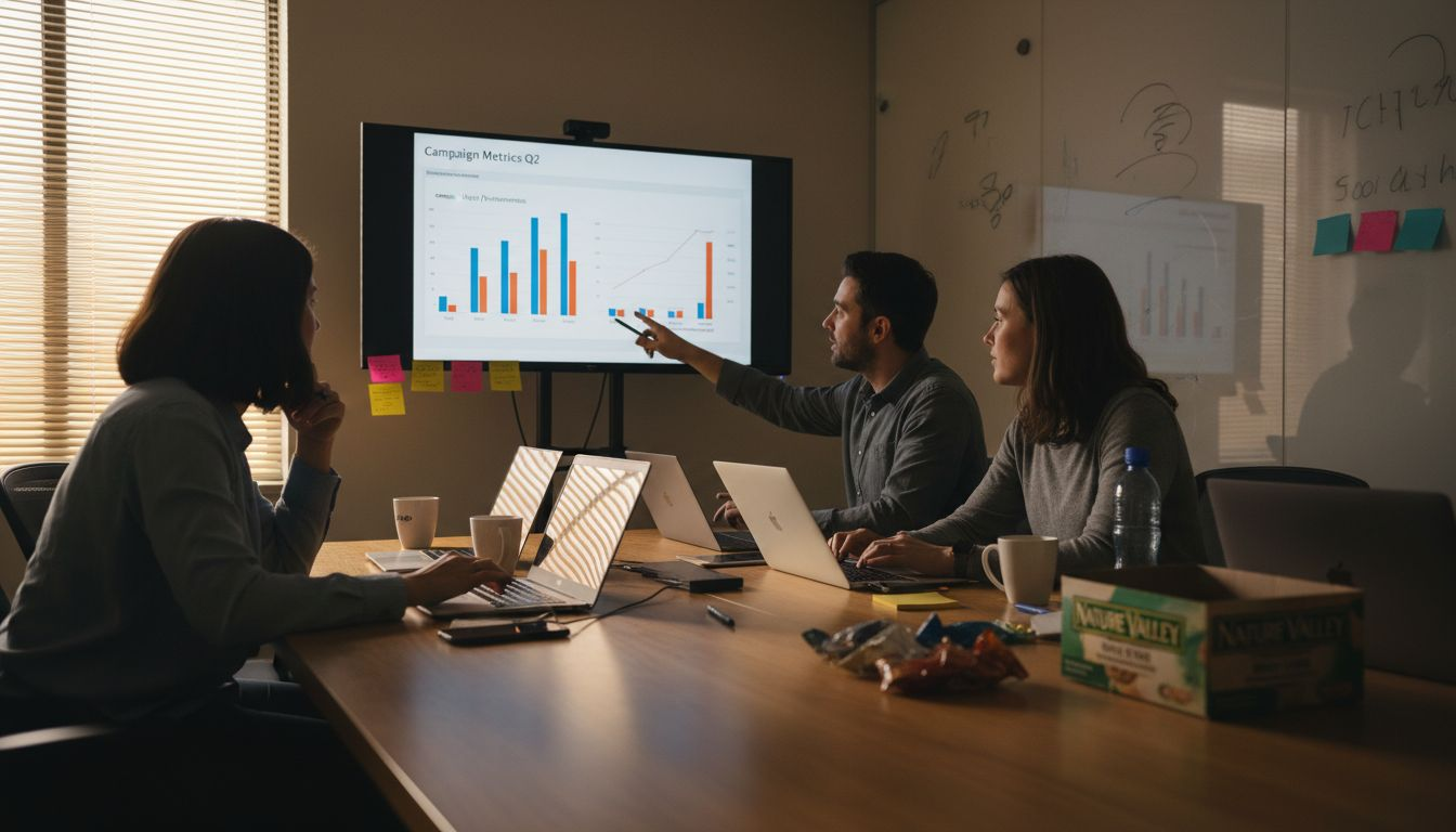 Team reviews B2B video performance metrics