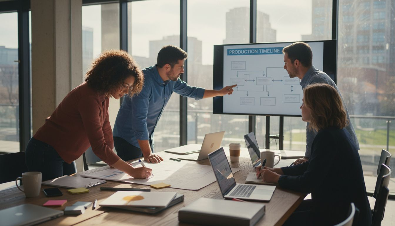 Team meeting on video production workflow