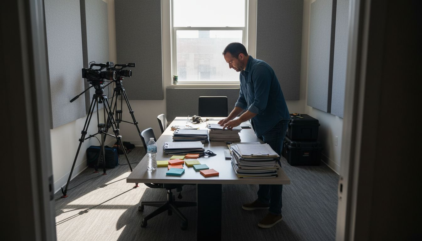 Production manager prepping video workflow documents