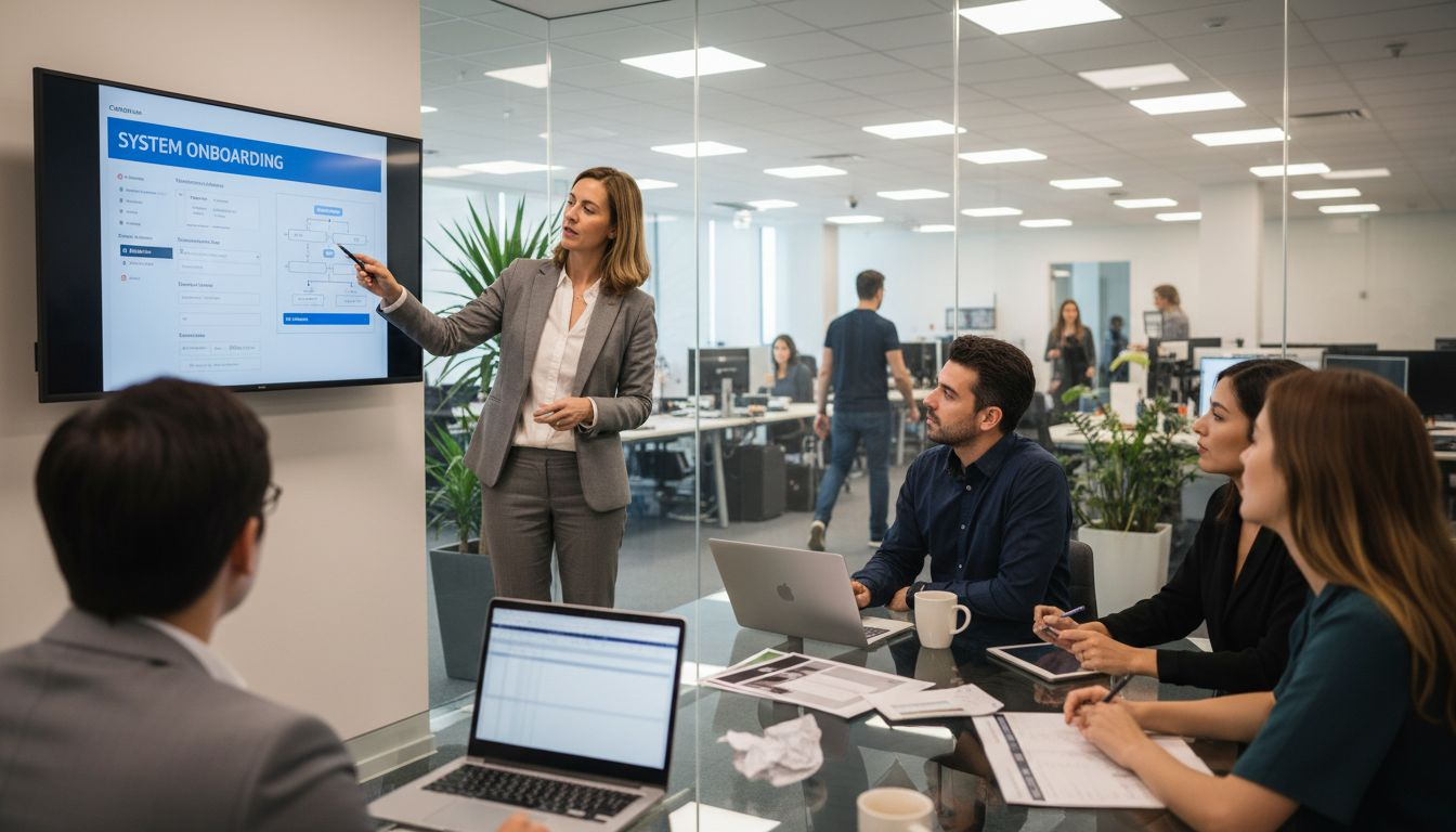 Sales engineer presenting tech demo at meeting