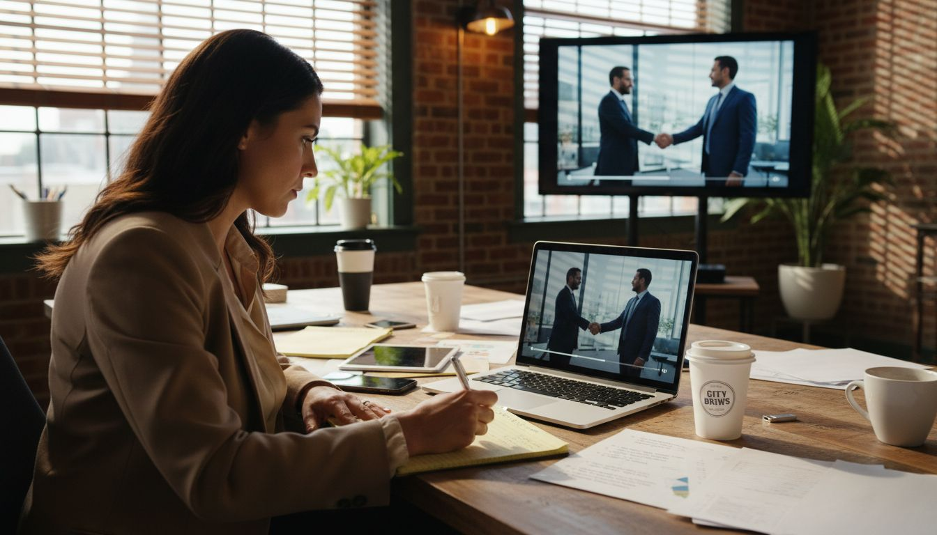 Marketing manager watching B2B video review