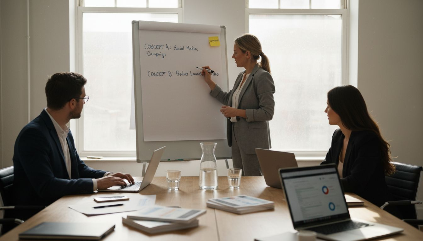 Colleagues brainstorming live action video ideas