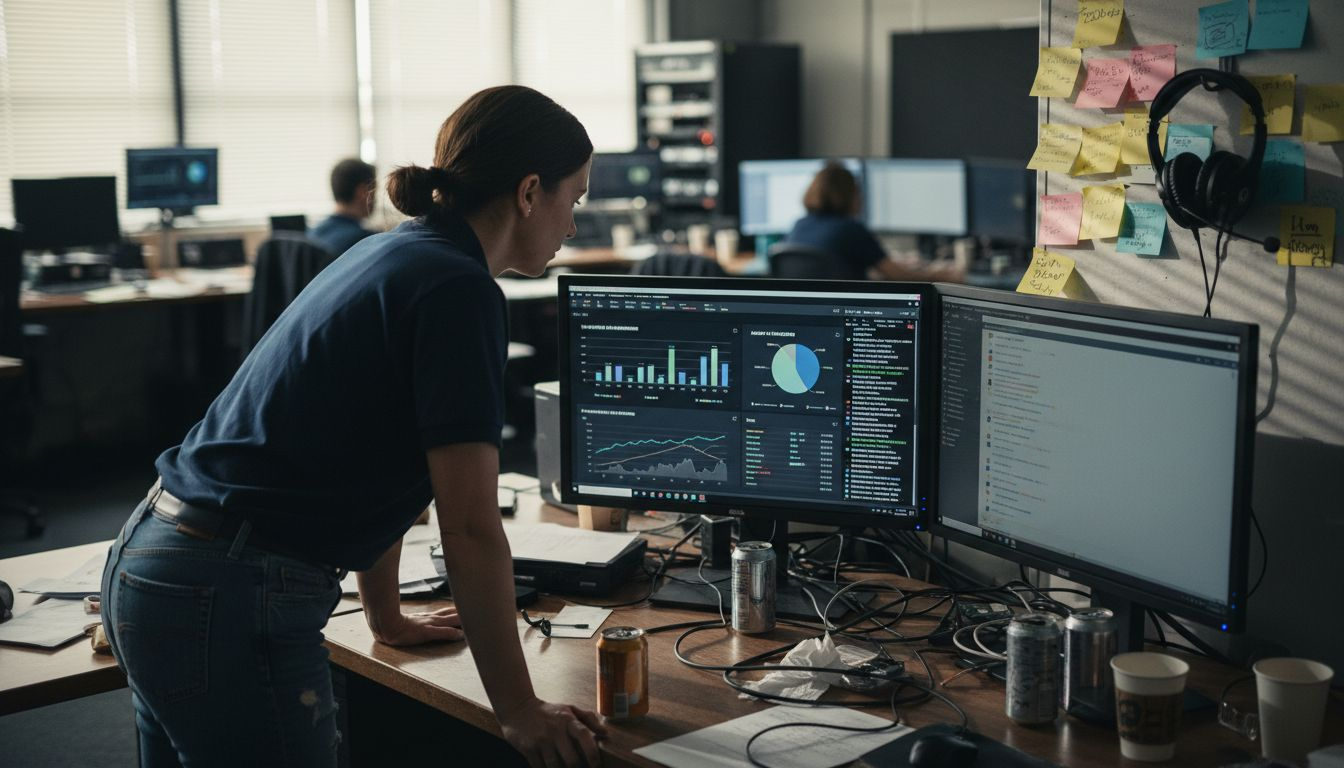 IT specialist monitoring streaming analytics