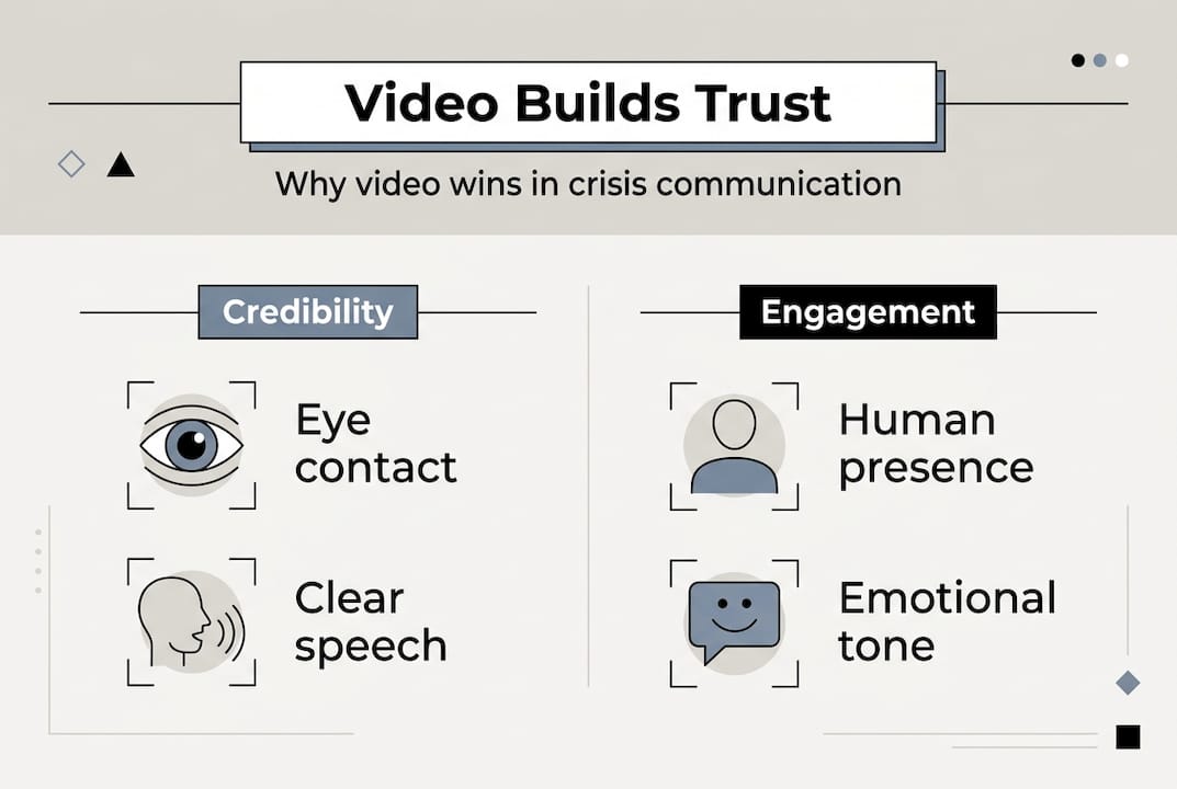 Infographic showing video trust factors in crisis response