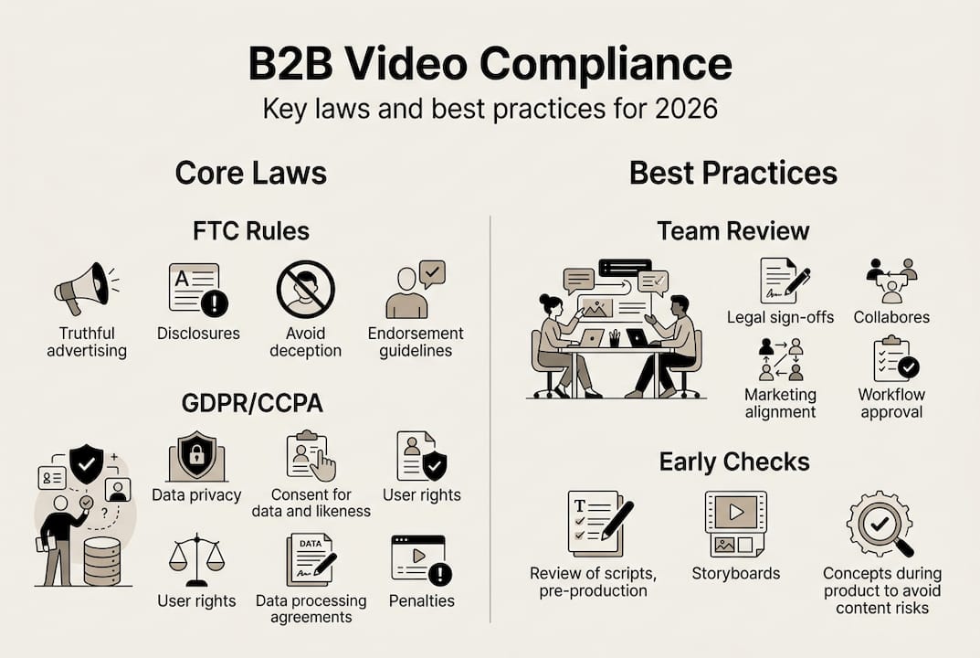 Infographic with B2B video compliance essentials