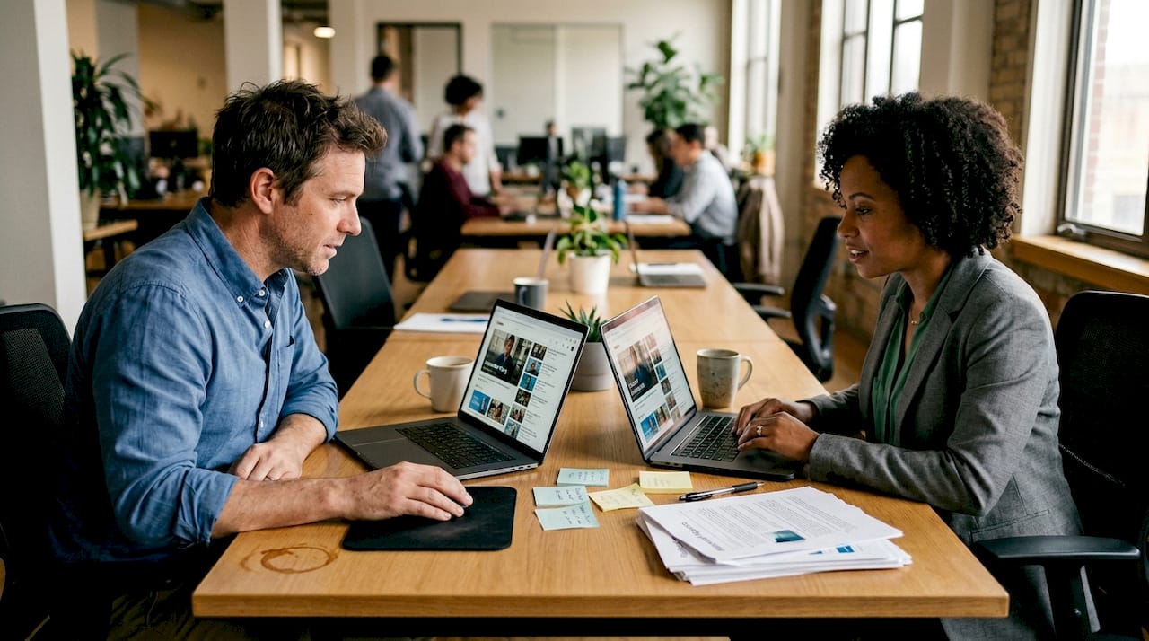 Professionals comparing B2B video stories