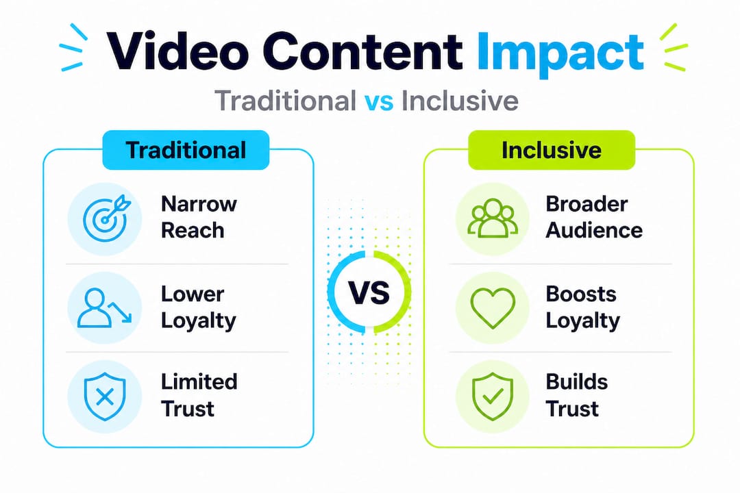 Infographic comparing traditional and inclusive video impacts