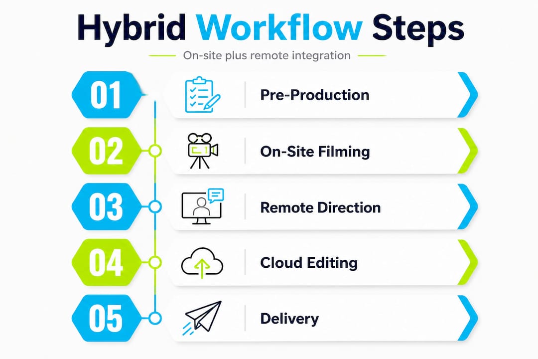 Infographic showing hybrid video production steps