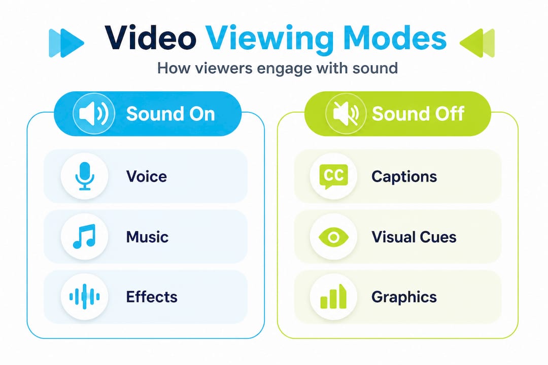 Infographic comparing sound on versus sound off viewing