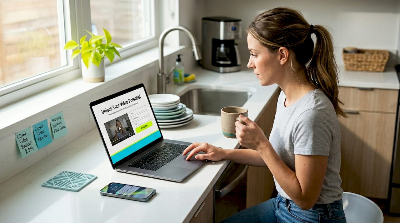 Marketer creates video landing page at home