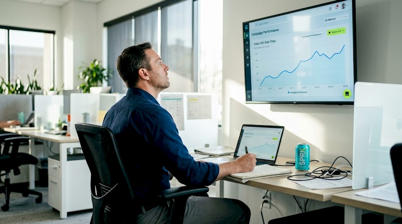 Analyst checking B2B video performance metrics