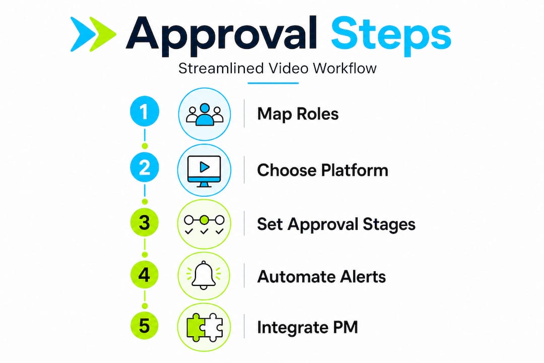 Infographic with five steps for video approval workflow
