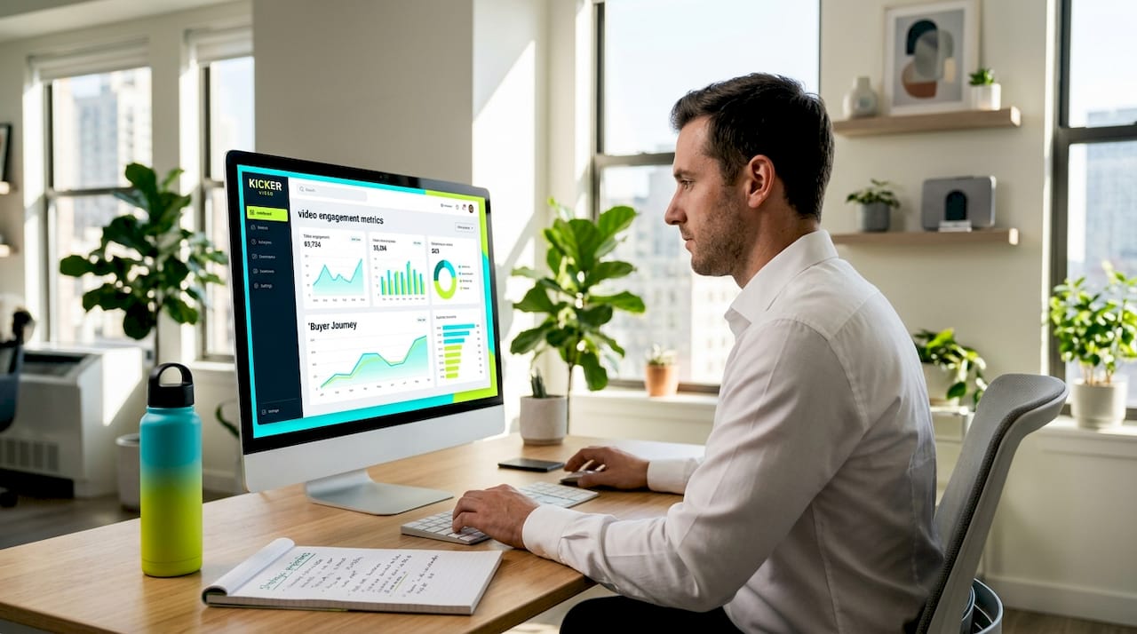 Worker reviewing video analytics and buyer journey