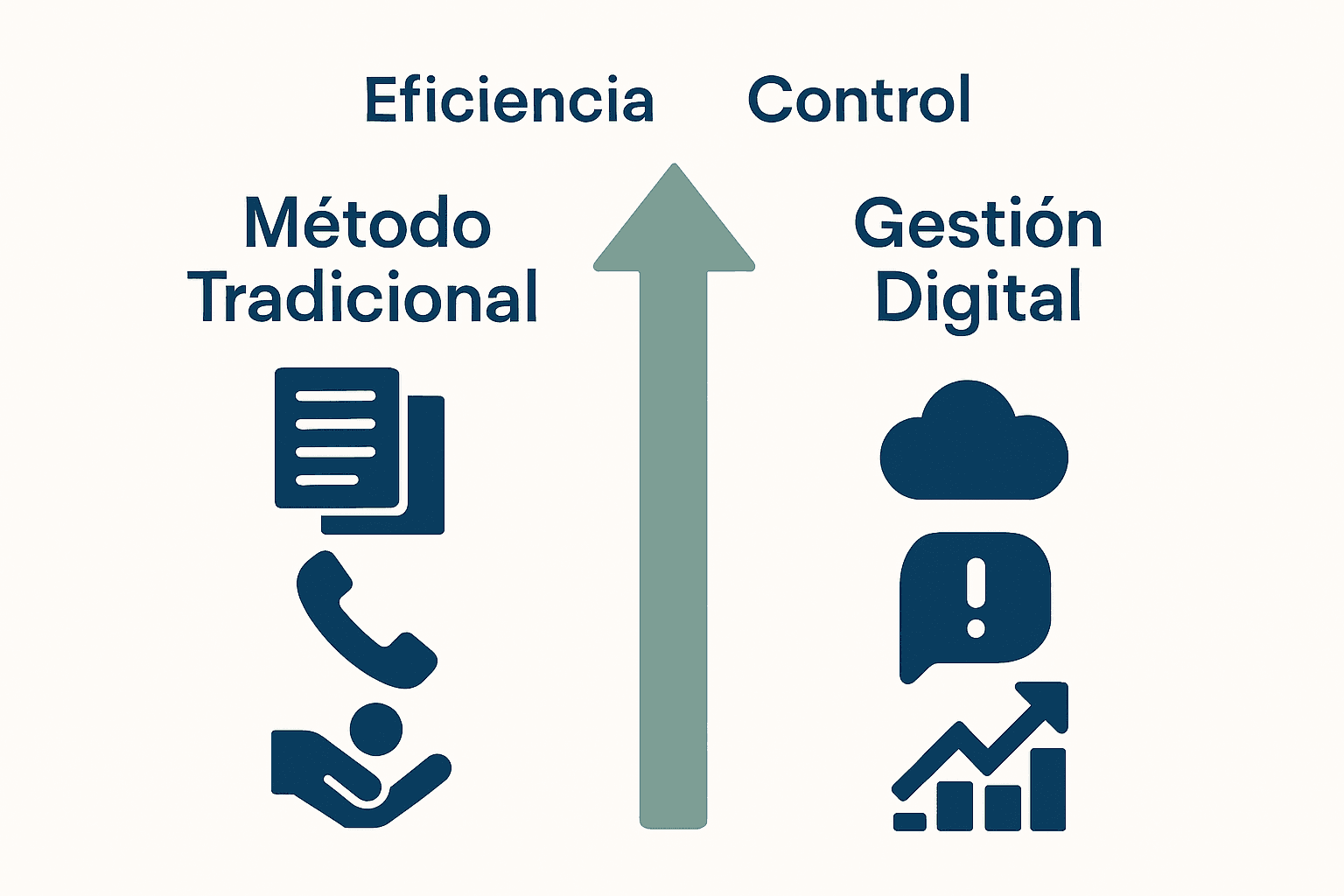 Infografía comparando gestión tradicional y digital de alquileres