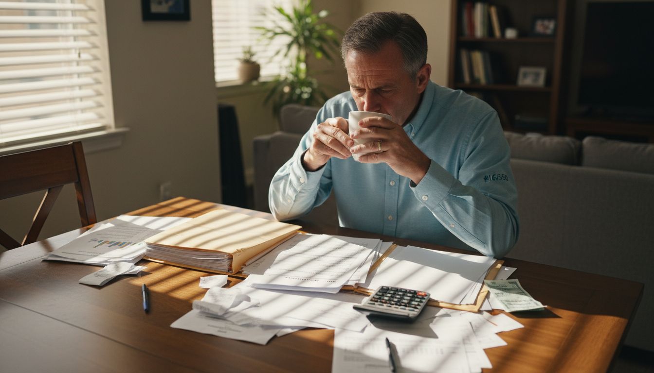 Landlord reviewing tax paperwork at home