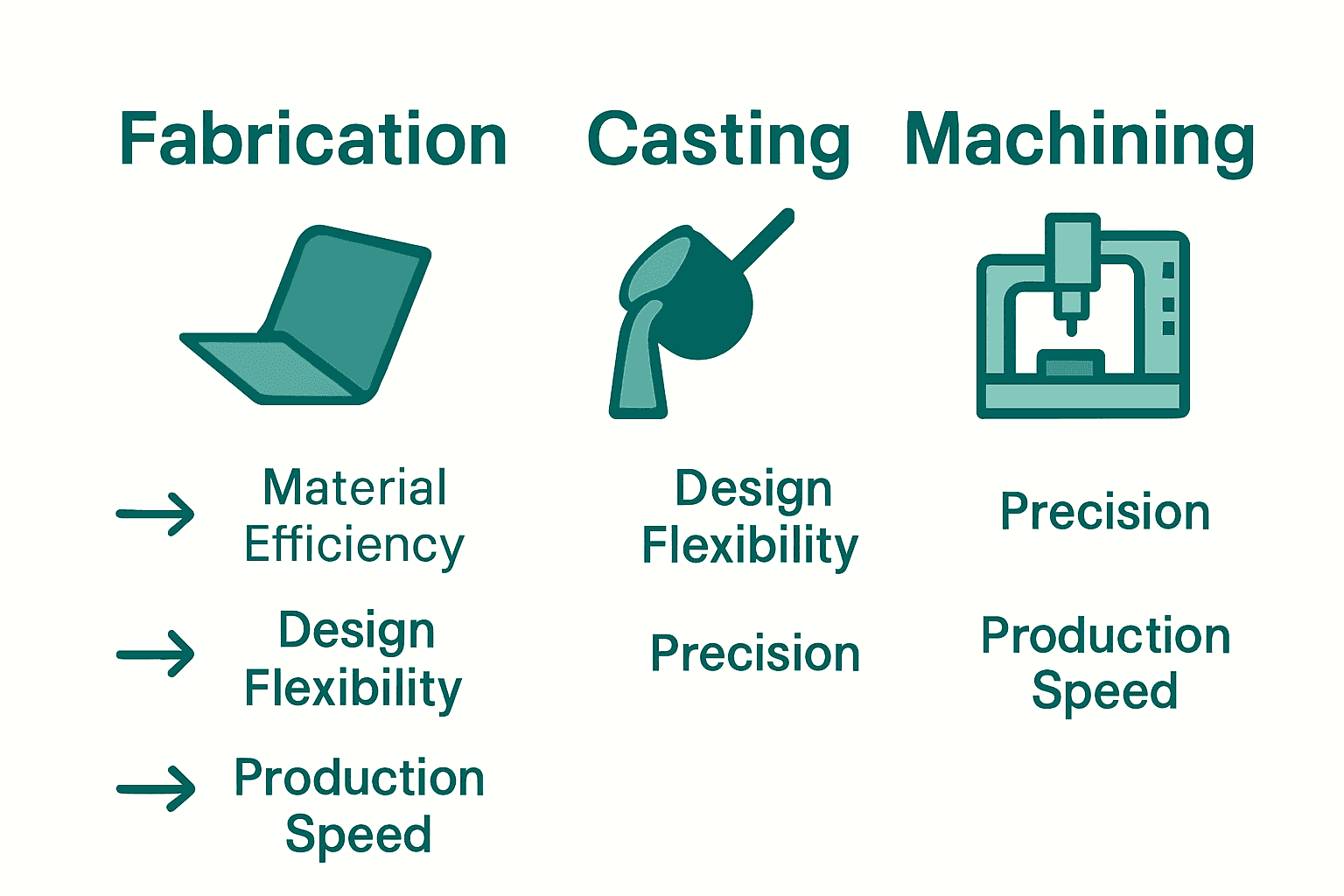 Chart comparing sheet metal fabrication, casting, and machining.