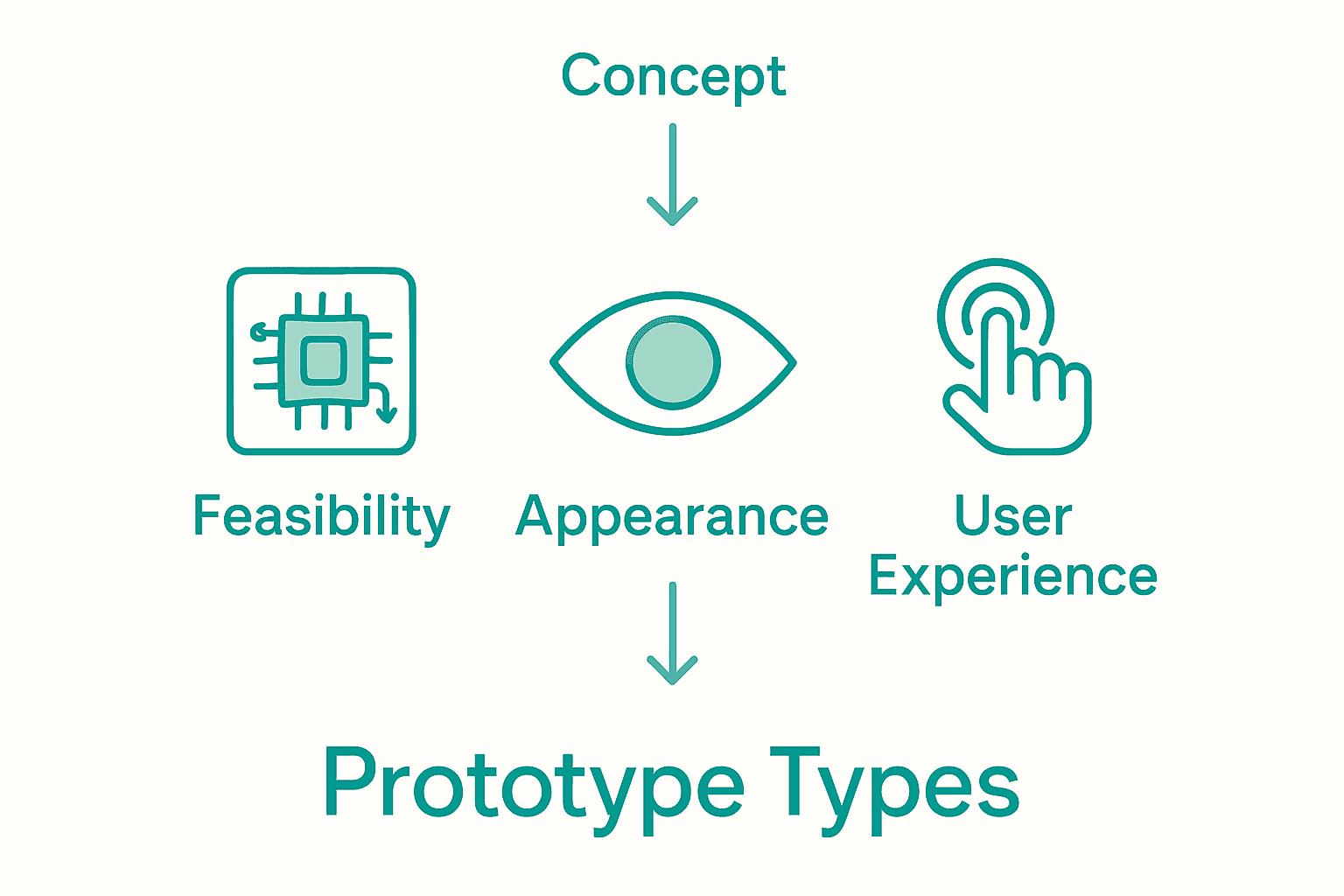 Infographic showing three main prototype types with icons and explanations.