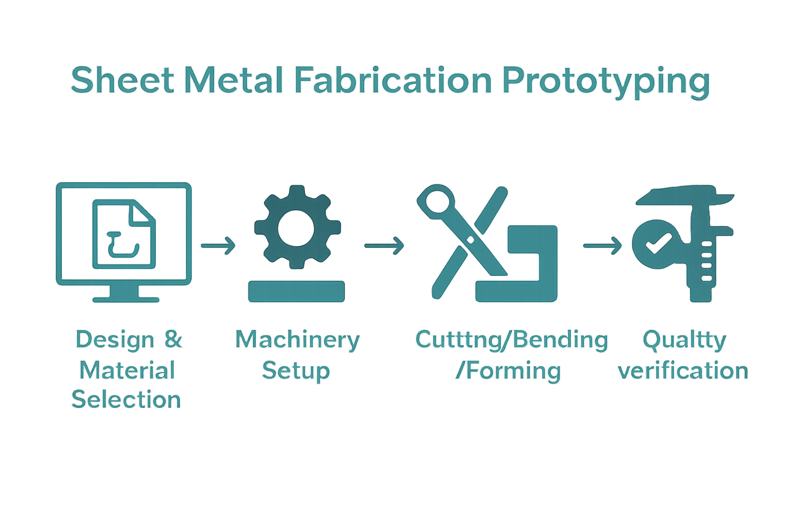 Infographic visually outlining 5 steps of precision sheet metal prototyping.