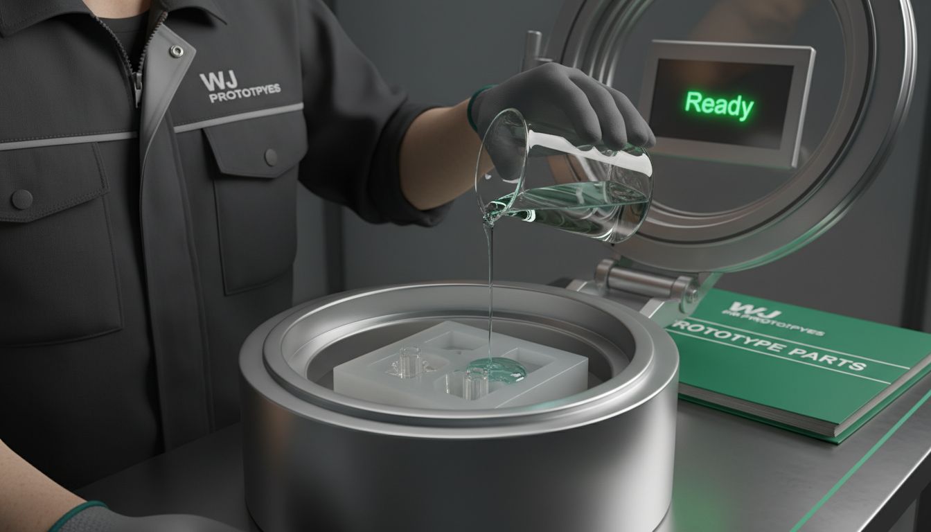 Technician pours resin into silicone mold