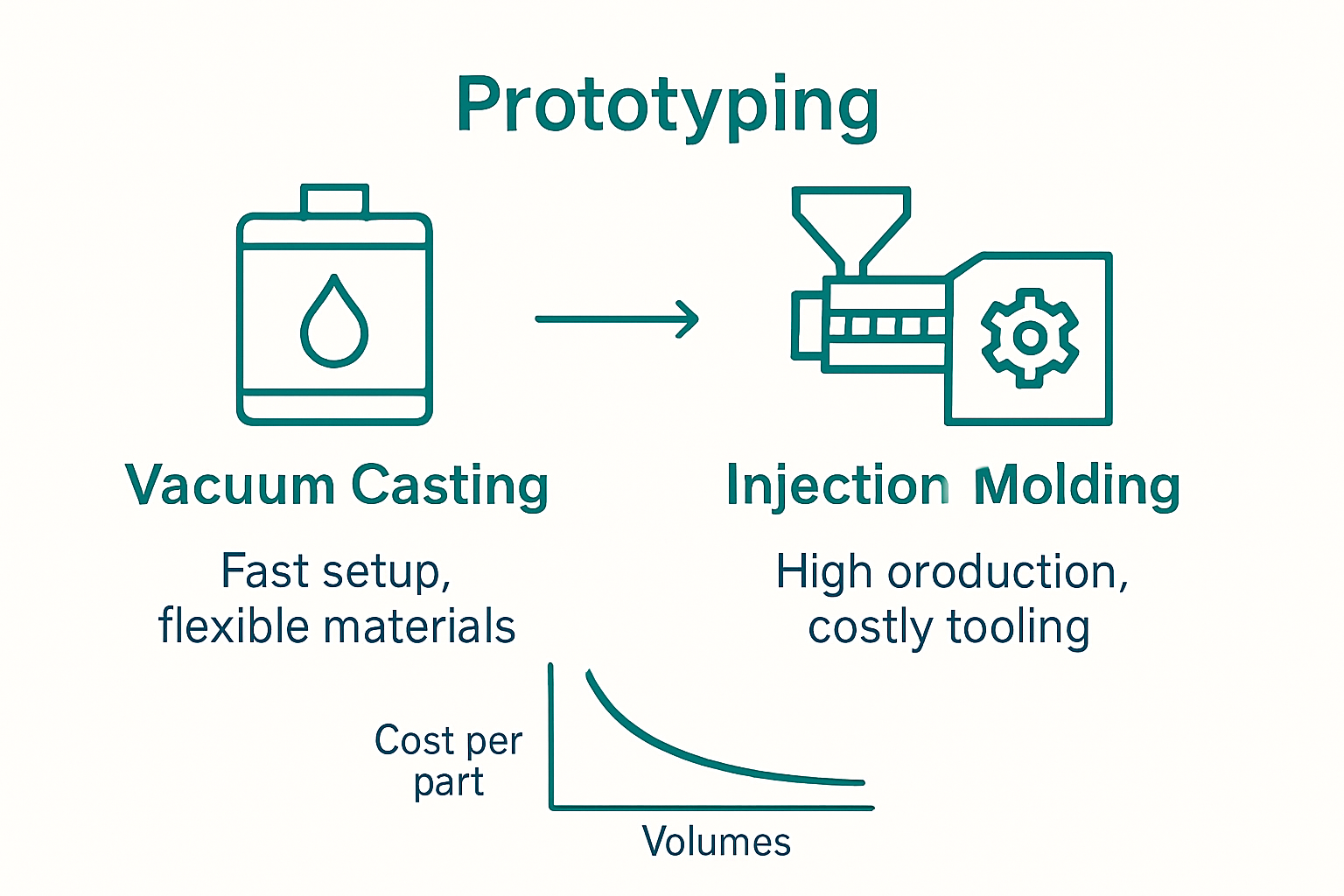 Infographic comparing vacuum casting and injection molding