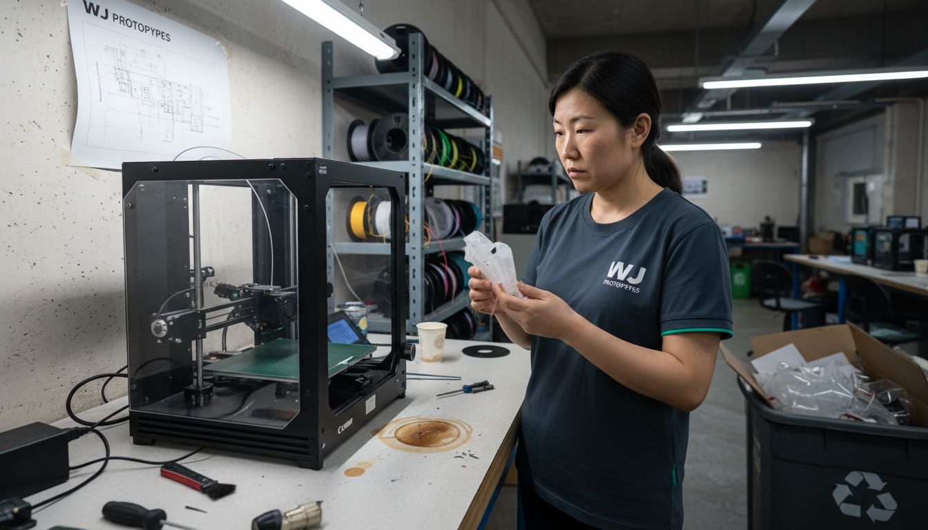 Technician inspecting 3d printed prototype