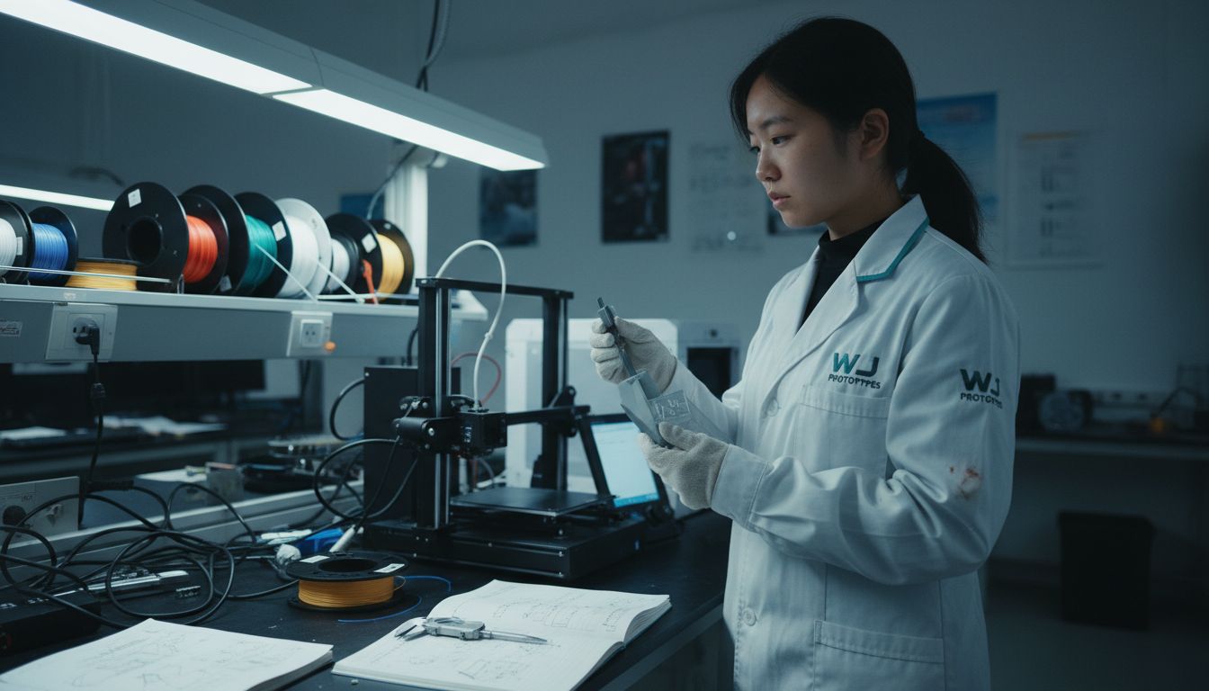Engineer inspecting part from 3D printer
