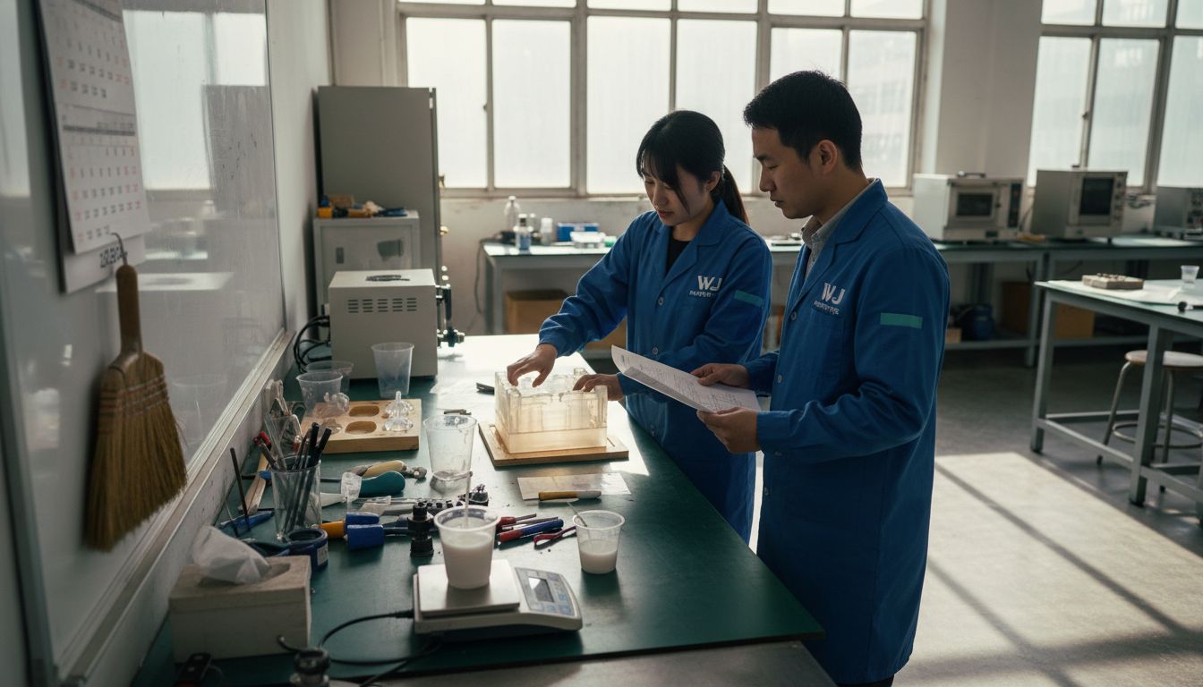 Engineers prepare vacuum casting workspace