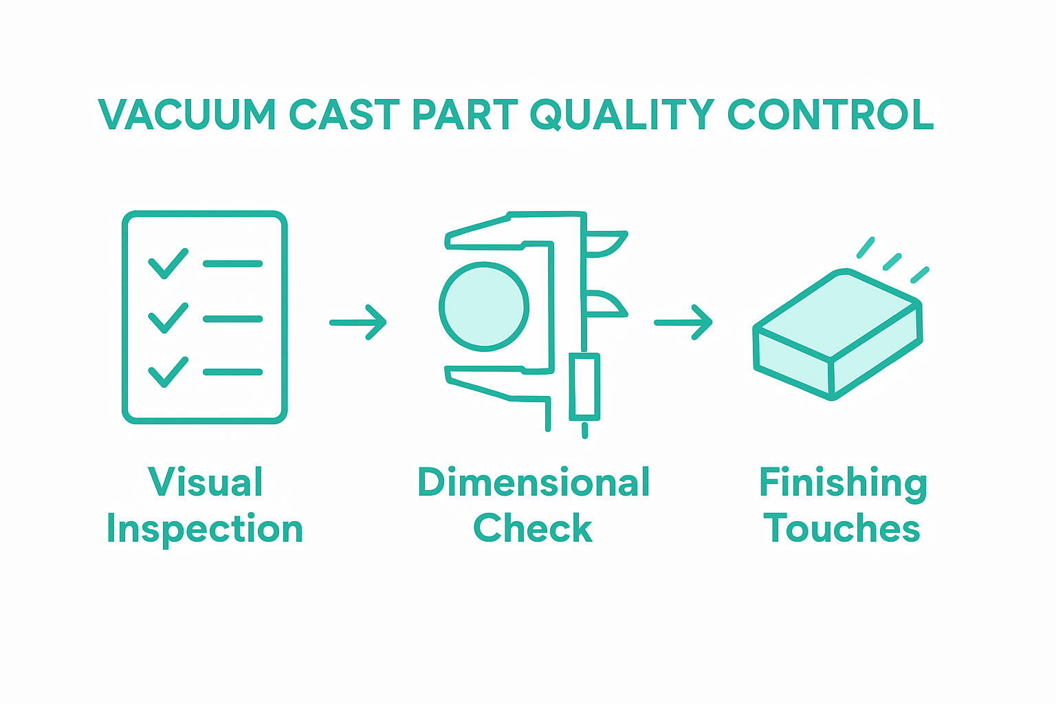 Infographic showing vacuum cast part inspection steps