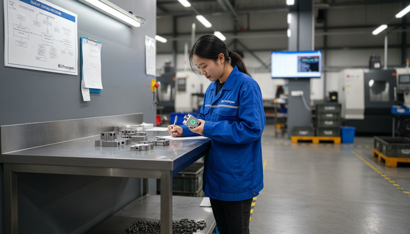 Engineer with ISO process checklist in workshop