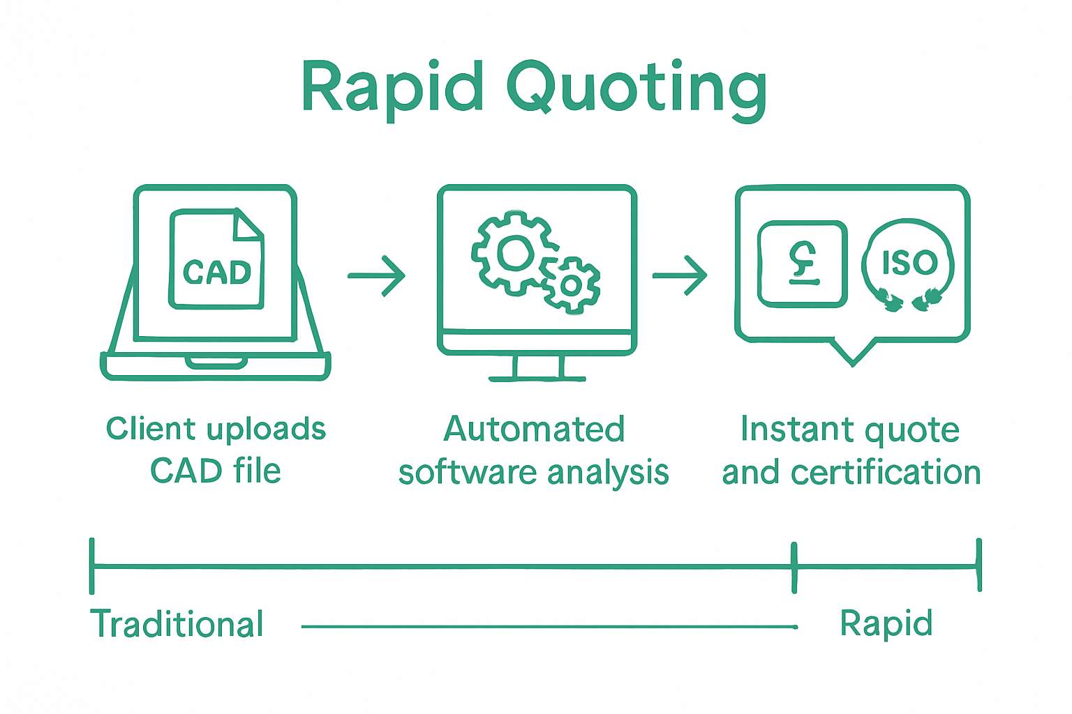 Infographic showing quick ISO CNC quoting steps