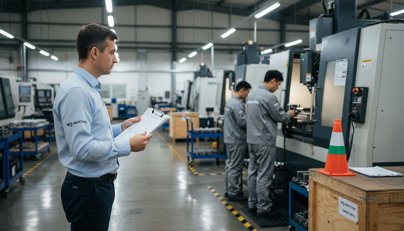 Manager inspecting CNC machining supplier in China