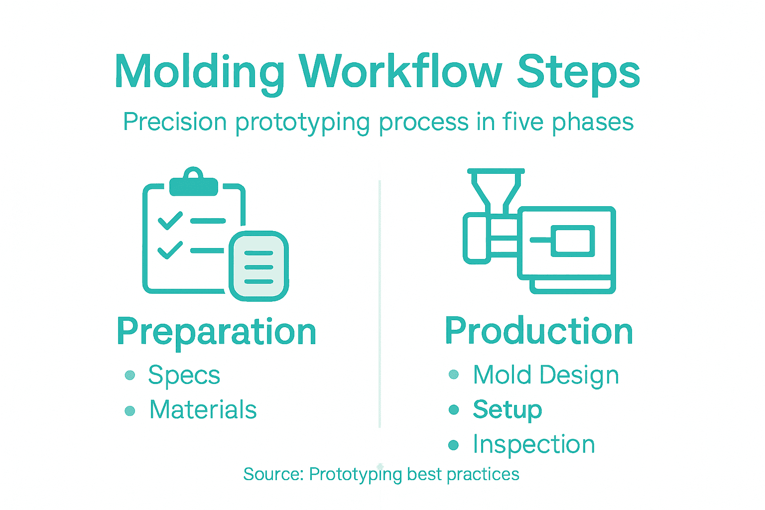 Infographic showing workflow steps for injection molding